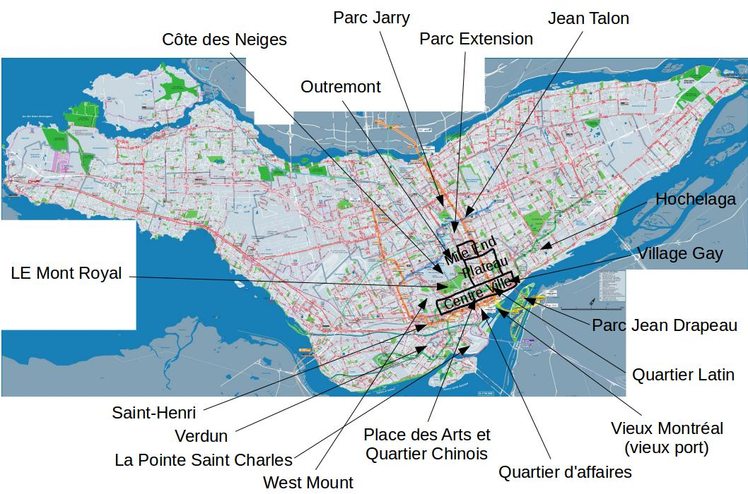 Les diffrents quartiers de Montral